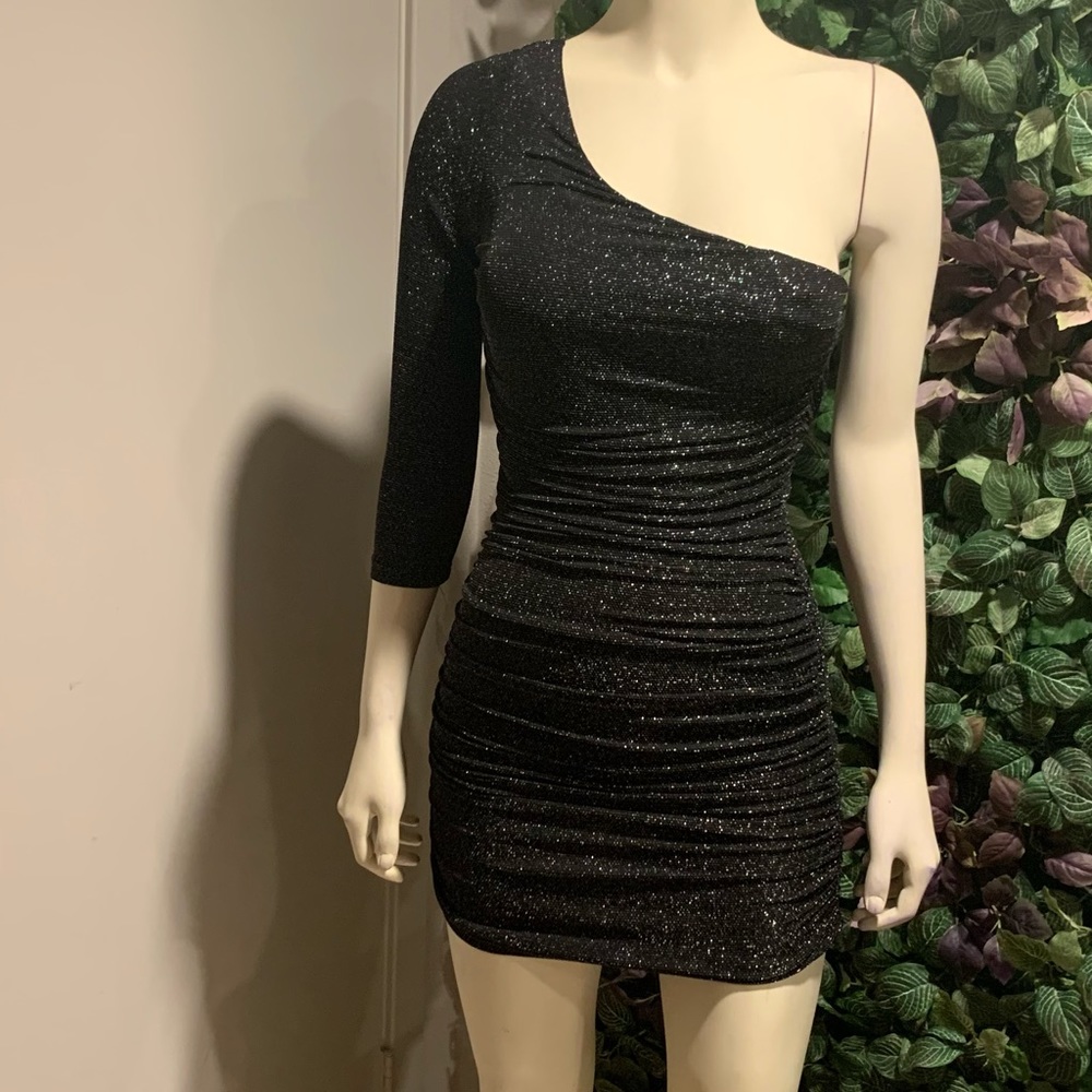 Sexy Black Silver Sparkle Mini Dress